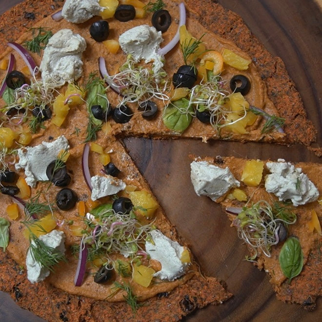 RAW Vegan Loaded PIZZA Recipe (With Carrot Pulp Crust!)