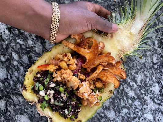 (Recording) Plant-Based Cooking MasterClass -- STIR FRY + RICE & "PEACE" (FULLY RAW VEGAN). (STUFFED PINEAPPLE!)