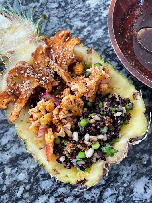 (Recording) Plant-Based Cooking MasterClass -- STIR FRY + RICE & "PEACE" (FULLY RAW VEGAN). (STUFFED PINEAPPLE!)